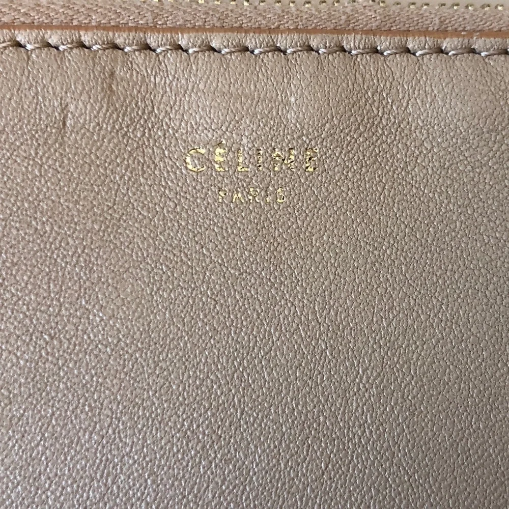 Celine  Zip Two Tone Tan and Black Leather Clutch - Picture 3 of 7
